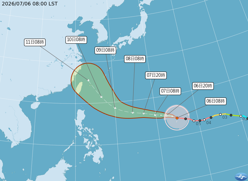 巴威颱風路徑潛勢預報。(圖/氣象署)