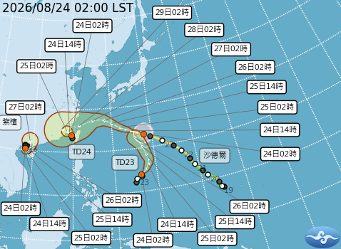 沙德爾颱風路徑出現變化。（圖／氣象署）
